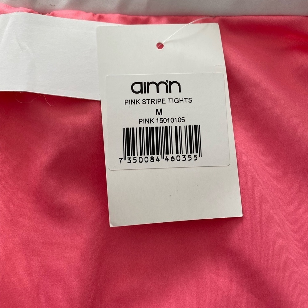 NWT aim’n Sportswear Signature Pink Stripe Tights Size Medium, Pink/White - Picture 8 of 11